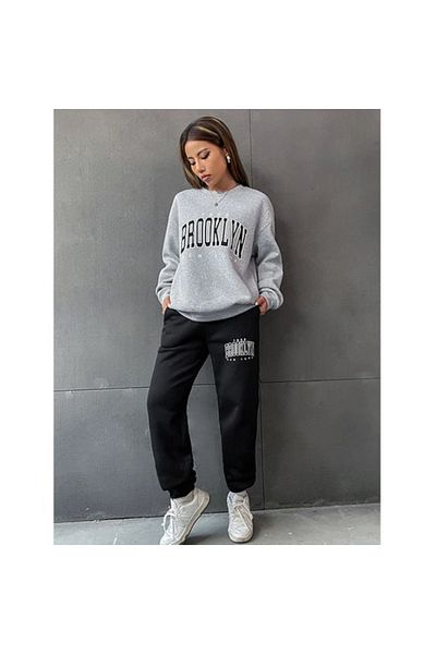 aynewmoda 2-Piece Long-Sleeved Round Neck Letter Printed Sweatshirt for Women