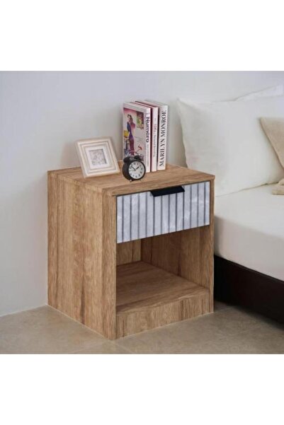 BAITY طاولة جانبية للسرير مع منظم أدراج - خشب ماليزي - خشبي ورمادي