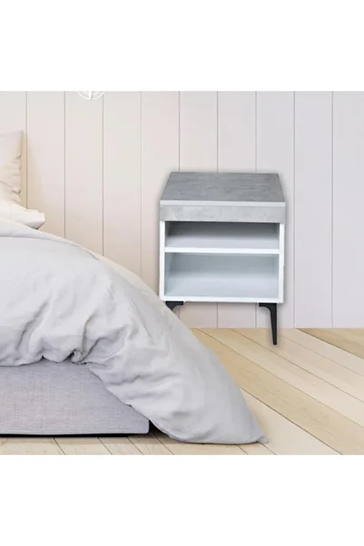 BAITY Malaysian wood two-shelf bedside table - white and gray