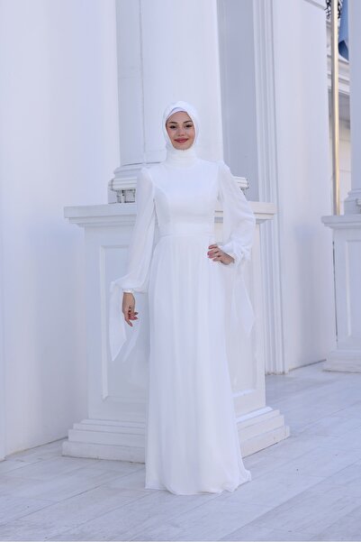 miss newal Firuze Tesettür Abiye Beyaz