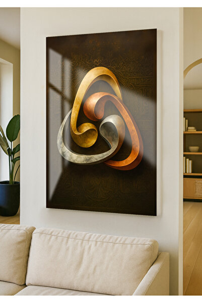 Vionart Home “Üçlü Vav Hat Sanatı - C” – Cam Sanat Tablosu