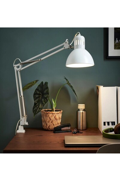 TEZPAZAR Tertial Beyaz Çalışma Masası Lambası Kol ve Başlıklı Ayarlanabilir L...
