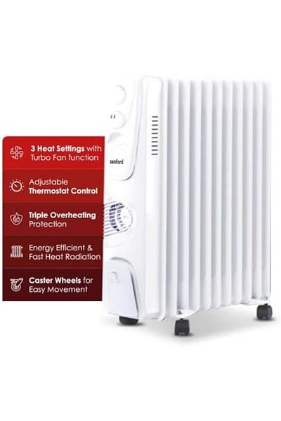 Sanford 11 Fins Oil-Filled Radiator Heater | 2400W Power | 3 Heat Settings | Adjustable Thermostat |
