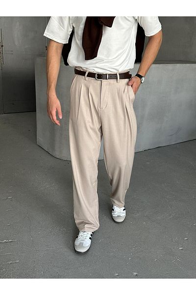 wamoss 2025 Pleated Comfortable Vintage Classic Wide Leg Baggy Trousers Pl11