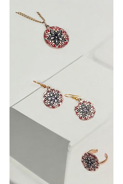 gulflower nude 4 Pieces Copper Necklace Set Earrings and Ring Handmade Luxury Craftsmanship