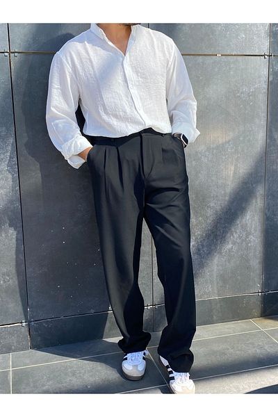 wamoss 2025 Pleated Comfortable Vintage Classic Wide Leg Baggy Trousers Pl11