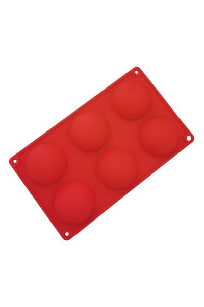 Generic Silicone 6 Cavity Half Ball Sphere Cake Mold, Red Silicone Mould