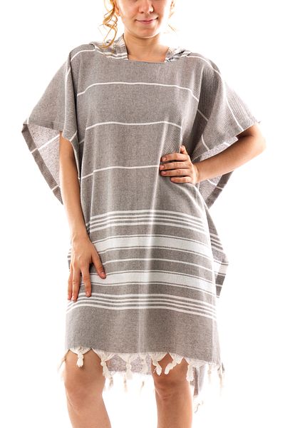 ELY PARKER Women's Bathrobe Poncho Peshtemal Cotton Beach Towel Gray