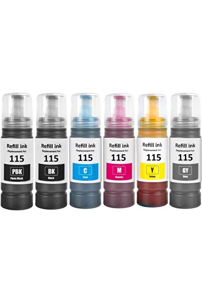 EPSON T115 (115) EcoTank L8160 EcoTank L8180 Uyumlu 6 Renkli Muadil Mürekkep ...