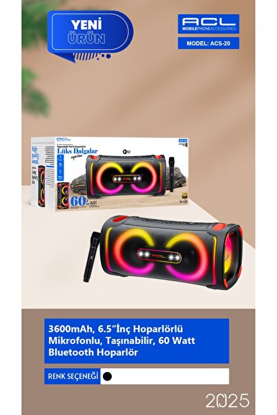 ACL ACS-20 - 60W Gücünde 2x6.5”İnç Hoparlörlü Mikrofonlu, Taşınabilir Parti Hoparlörü Bluetooth