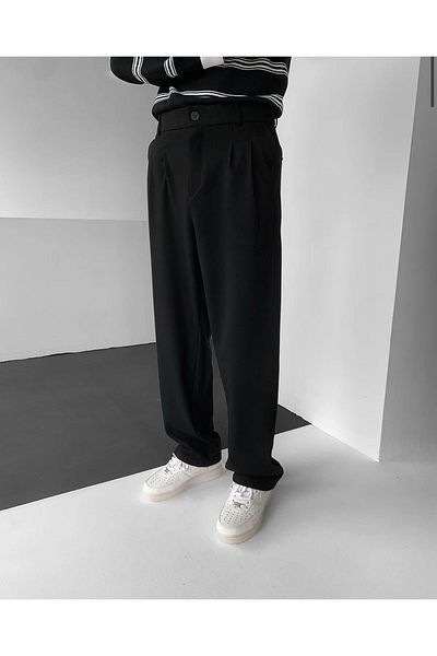 wamoss 2025 Pleated Relaxed Fit Vintage Classic Wide Leg Baggy Trousers Pl11