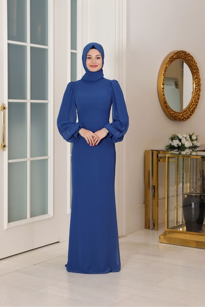 miss newal Firuze Tesettür Abiye İndigo