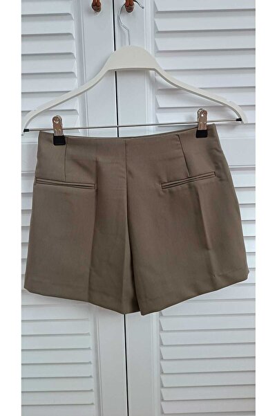 KAROL Premium Quality Satin Lined Inner Does Not Show Asymmetrical Cut Khaki Color Shorts Skirt