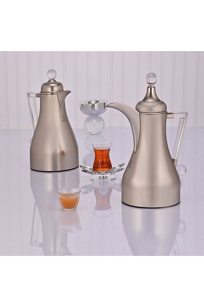 Alsaif Gallery Lina Al Saif Gallery Thermos Set, 1/1 liter, transparent handle, glass inner insulation, steel outer