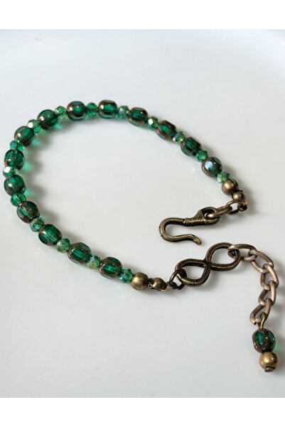 THİNBLACK سوار من الذهب العتيق مع حجر كريستال حقيقي باللون الأخضر