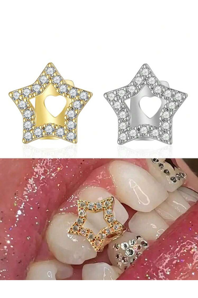 La Saade Y2k Gümüş Rengi Full Taşlı Teeth Grillz Gems Diş Taşı Aksesuar