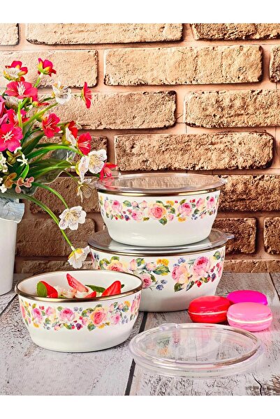 Miss Betty حاوية تخزين مطلية بالمينا مكونة من 3 قطع Rose Deluxe MİSS-16895-24