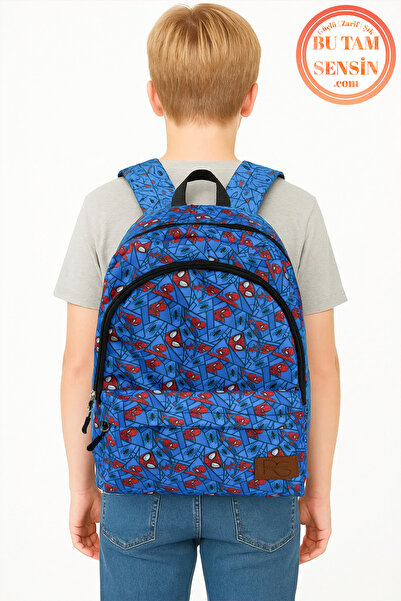 Bu Tam Sensin Mavi Spider-Man Desenli Unisex Okul Sırt Çantası Fermuarlı 3 Bö...