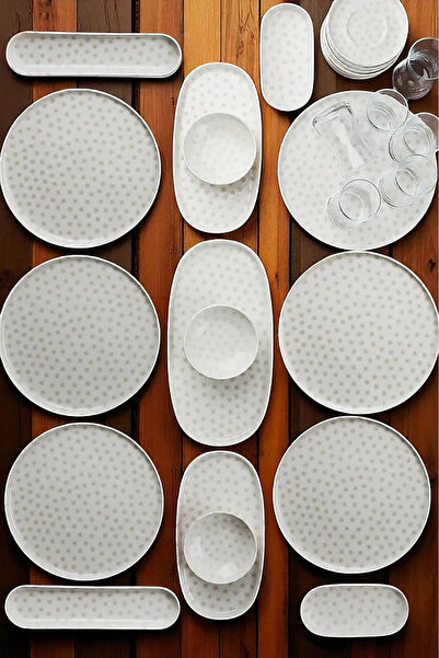 Home Starry 29 Parça Porselen Kahvaltı Takımı 6 Kişilik Çay Bardaklı Kayık Su...