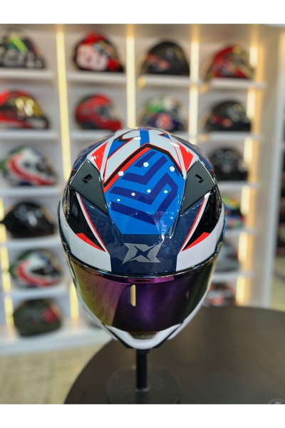 AXXIS MOTOMARİS FENIX ESSENCE A7 BLUE WHITE GLOSS PARLAK (ŞEFFAF VİZÖR)