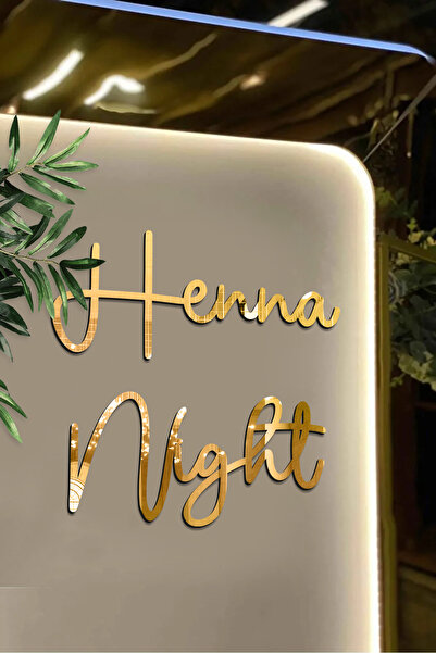 AHWART Gold Pleksi Aynalı Henna Night Yazısı Söz, Kına, Nişan Dekoru