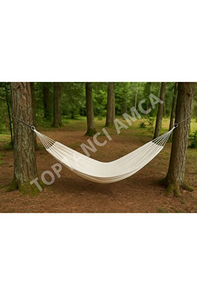 Toptancı Amca Taşınabilir File Çantalı Katlanabilir Salıncak Hamak Seti – 120x180 cm, 6 m İp Dahil, Bej Kumaş