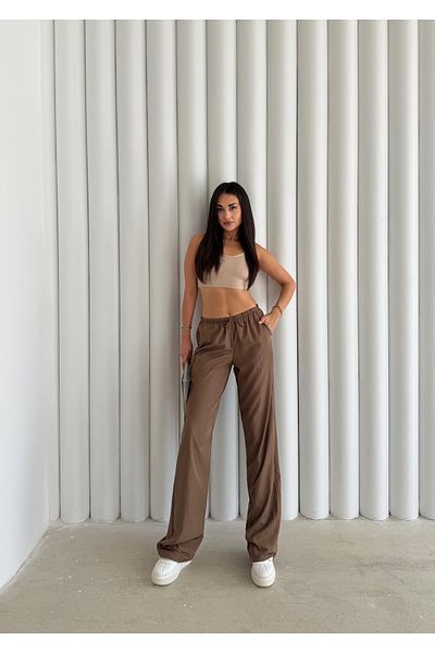 Butik Elastic Waist Pocket Draped Low Waist Thin Woven Modal Fabric Pants