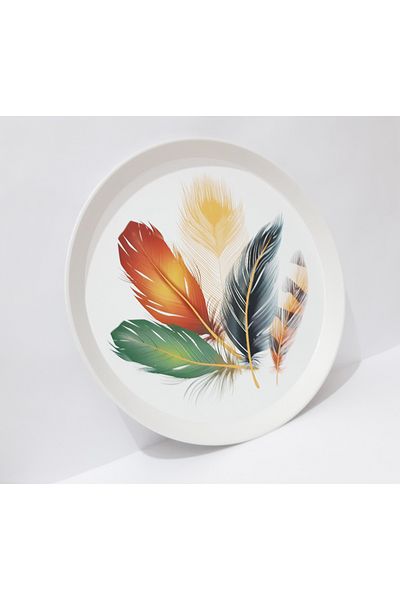 renkli çiçekler Tea Tray 36X3 cm Patterned Plastic Round Tea Coffee Tray Presentation Tray