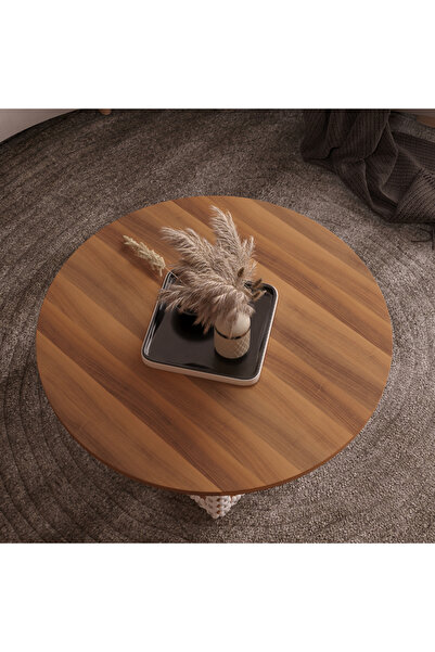 klubeconcept %100 MDF Kişiye Özel Ponpon Detaylı Yuvarlak Orta Sehpa Özel Tas...