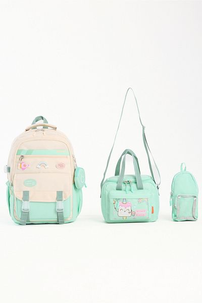 Roxbros 3-Piece Girls' School Bag with Korean Style Accessories & Primary School Backpack with Lunch and Pen Holder