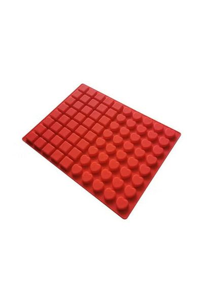 Generic 80-Cavity Square And Heart Shape Silicone Mold, Red Silicone Baking Mould