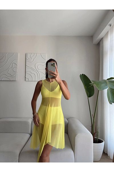 Zoom Butik Shorts crop tulle dress set - yellow