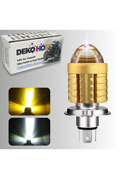 DEKOHOP H4 Uzun Kısa Mercekli Motosiklet Otomobil Led Ampul 12-24V Beyaz + Am...