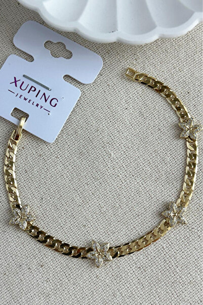 Modacaprea Xuping 14K İnce Yıldız Model Zincir Kadın Bileklik 19 cm Altın Ren...