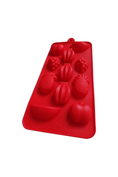 Generic Silicone Fruit Mold, Red Baking Mould with Pineapple, Raspberry and Heart Shapes