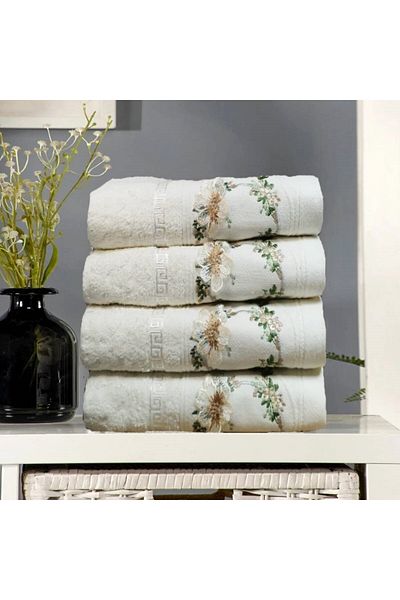 OEM Set of 4 bath towels, fluffy, with embroidery, 100% cotton, size 50x90cm, Soft Yvoire