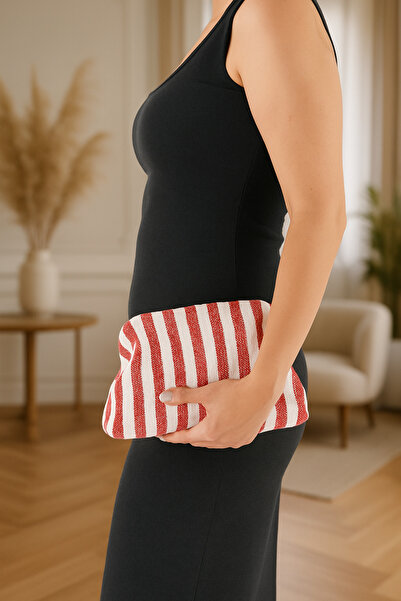 rosfloa rf Striped Canvas Fabric Lined Scholarship Clutch Bag – Daily, Night, Beach and Makeup Bag Use