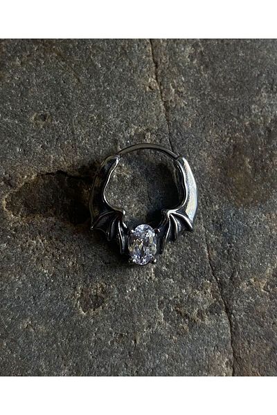 Viking Bat Wing White Zircon Stone Design Stainless&Tarnish Free 316L Steel Earrings