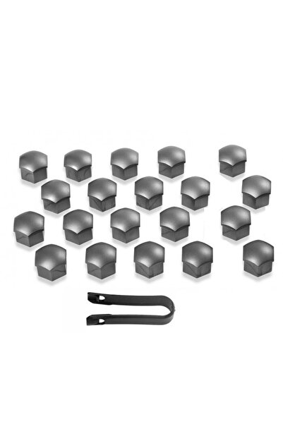 GREY Set 20 capace/capse anti-praf pentru șuruburi de roată gri carbon 17mm pentru Volkswagen/Audi/Skoda/Seat/Opel + scule