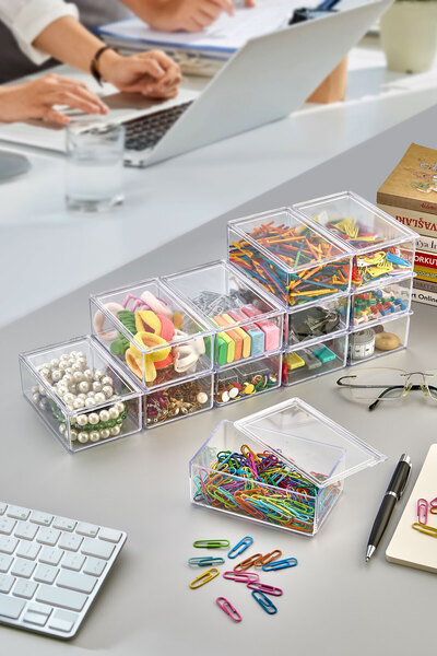 Estava Home 12 قطعة من وعاء الأكريليك الصغير مع منظم صندوق هواية بغطاء