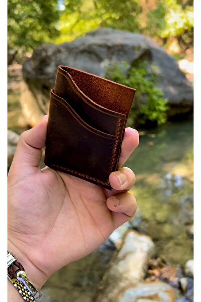 Takı Zanaatkarı حامل بطاقات من جلد العجل الفاخر - بني عتيق