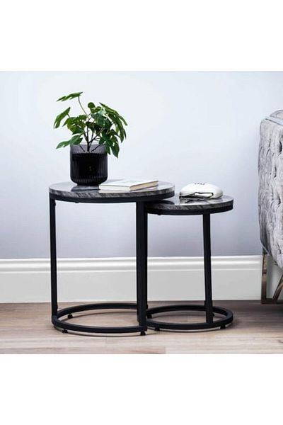 Vanity Living مجموعة من طاولتين دائريتين متداخلتين لغرفة المعيشة، سطح من خشب إم دي إف باللونين الأبيض والأسود، من إنتاج شركة ميدل إيست