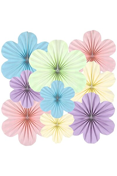 Partifabrik Macaron Colors Flower Shaped Fan Set 9 Pieces