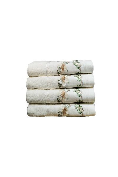 OEM Set of 4 bath towels, fluffy, with embroidery, 100% cotton, size 50x90cm, Soft Yvoire
