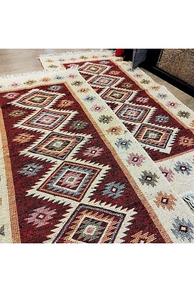 OEM 1+1 Traditional carpets, size 60x90cm, red and cream, ROMB model
