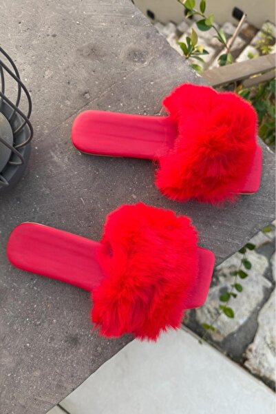 Melissa Boutique Women's Red Furry Summer Flat Heeled Outdoor Slippers