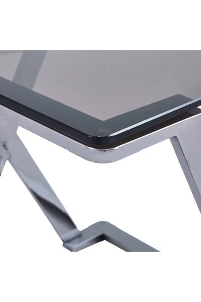 Vanity Living Silver Side Table for Living Room Furniture, 55 cm Smoked Glass Top End Table, Sofa Ta