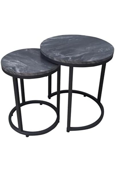 Vanity Living Set of 2 Round Nesting Table for Living Room, MDF Black & White Top Nest of Tables, Me