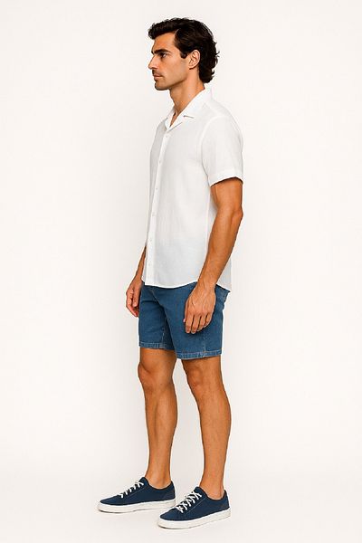 OIL PARK Men's Apaş Collar Armure Woven Soft Textured Raw Linen Shirt