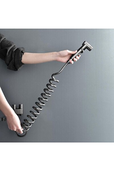 MAF Dus igienic cu robinet incastrat, baterie bideu si Wc, negru, cu o singura intrare, apa rece